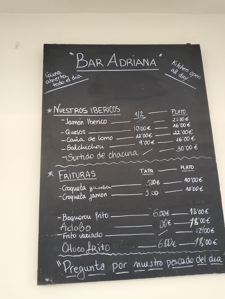 Bar Adriana — Carta