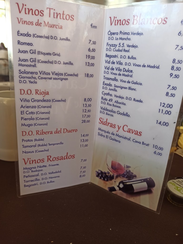Bar los Mellizos — Carta
