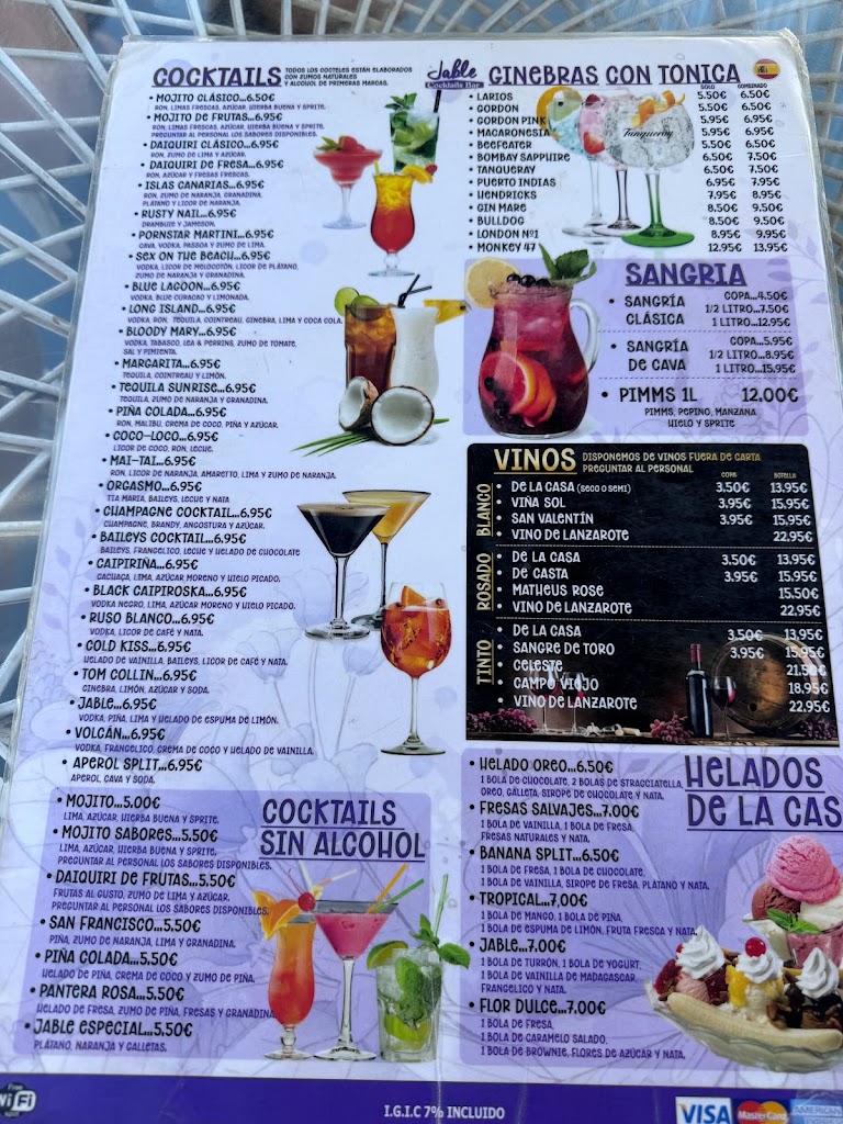 Jable Cocktails Bar — Carta