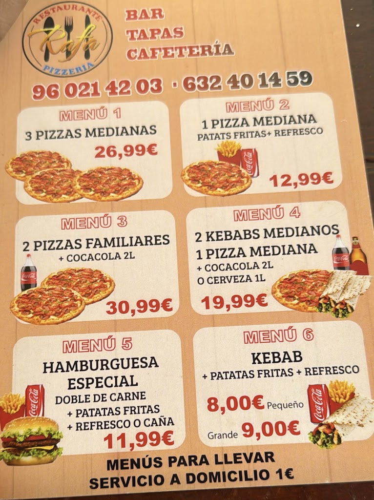 Rafa pizzeria — Carta