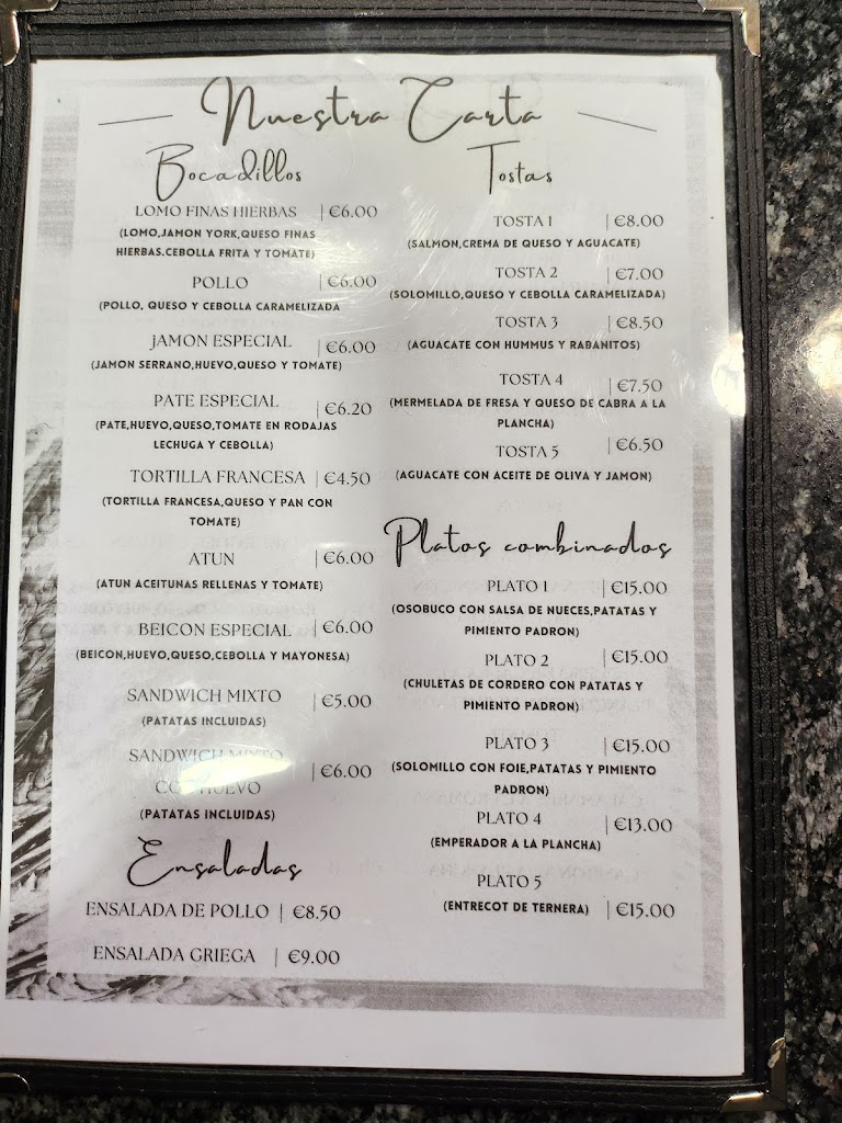 Cafeteria Restaurante AMORE — Carta