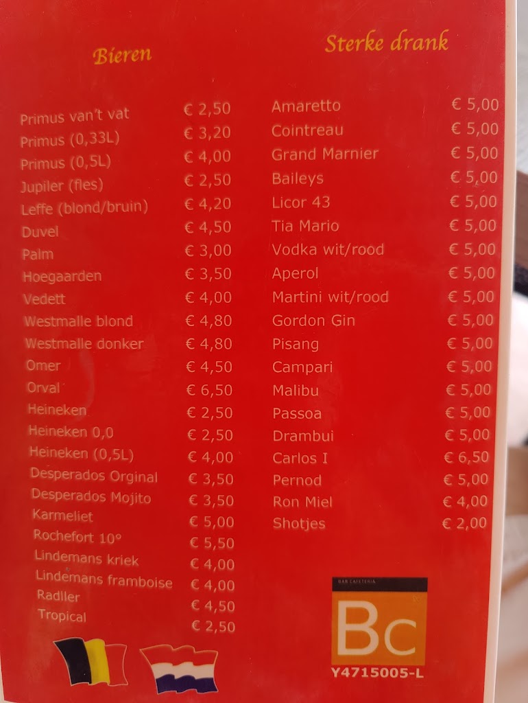 Cafe Bar De Lantaarn — Carta