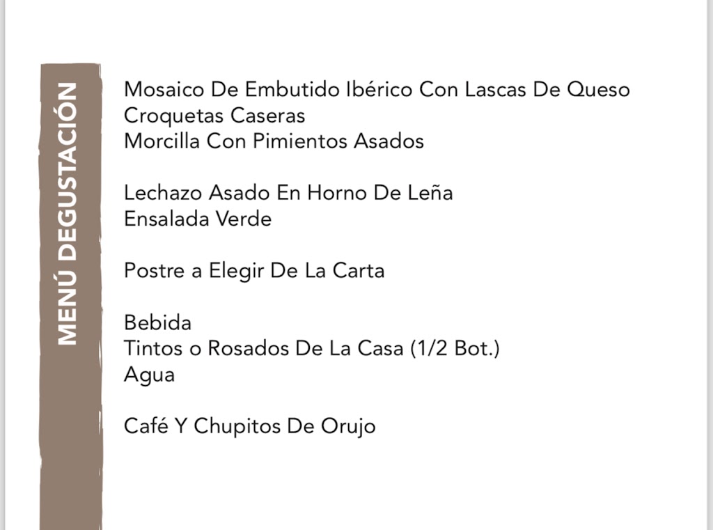 Asador Lechazo Aranda — Carta