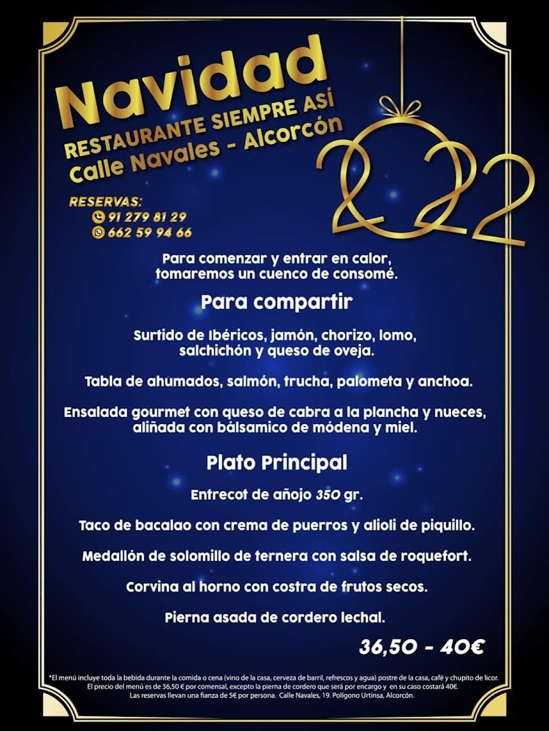 Restaurante Siempre Asi — Carta