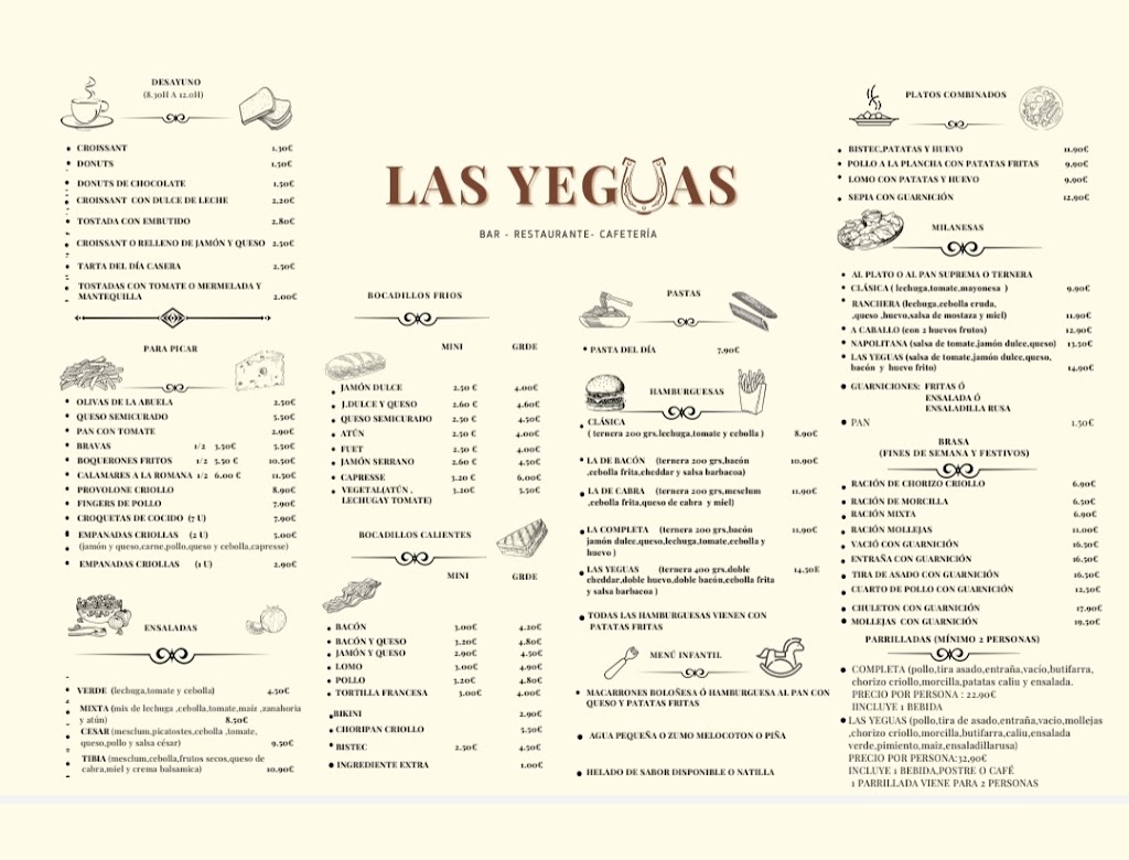 Las Yeguas Restaurante — Carta
