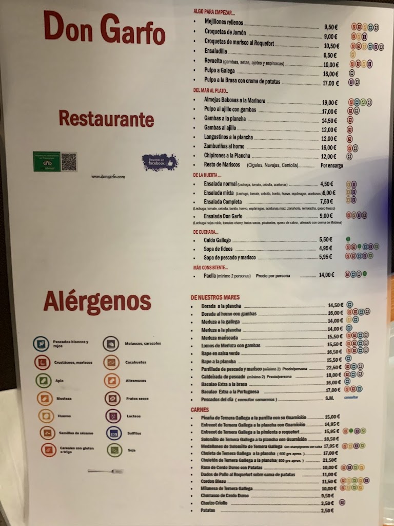 Restaurante Don Garfo — Carta