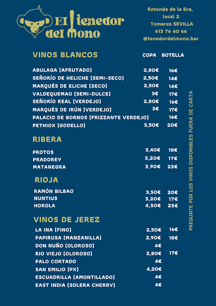 El Tenedor del Mono — Carta