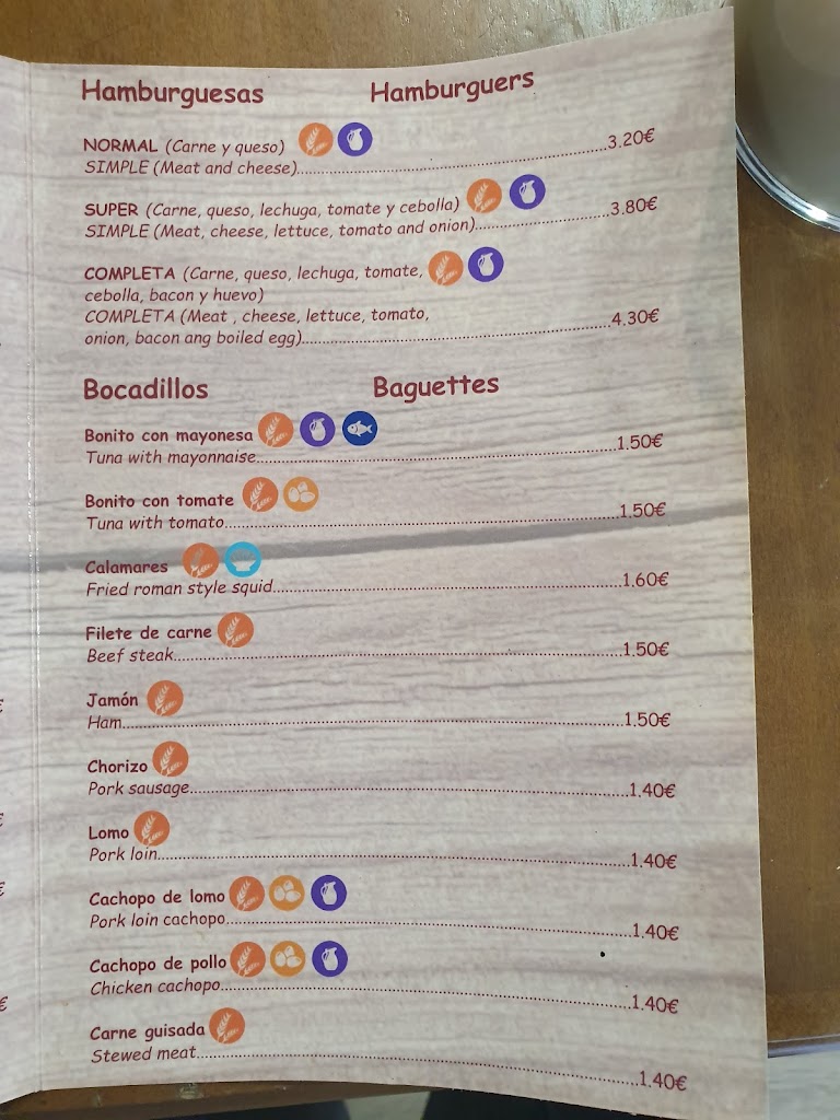 Bar Restaurante La Parrondina — Carta