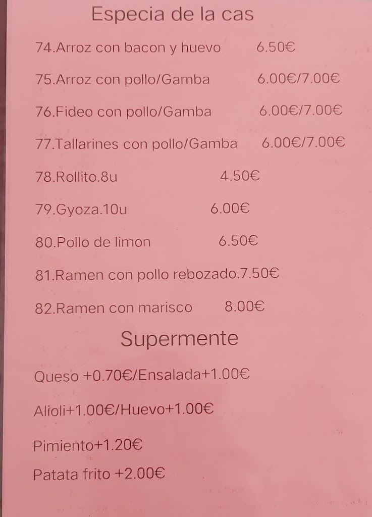 Restaurant El Sol — Carta
