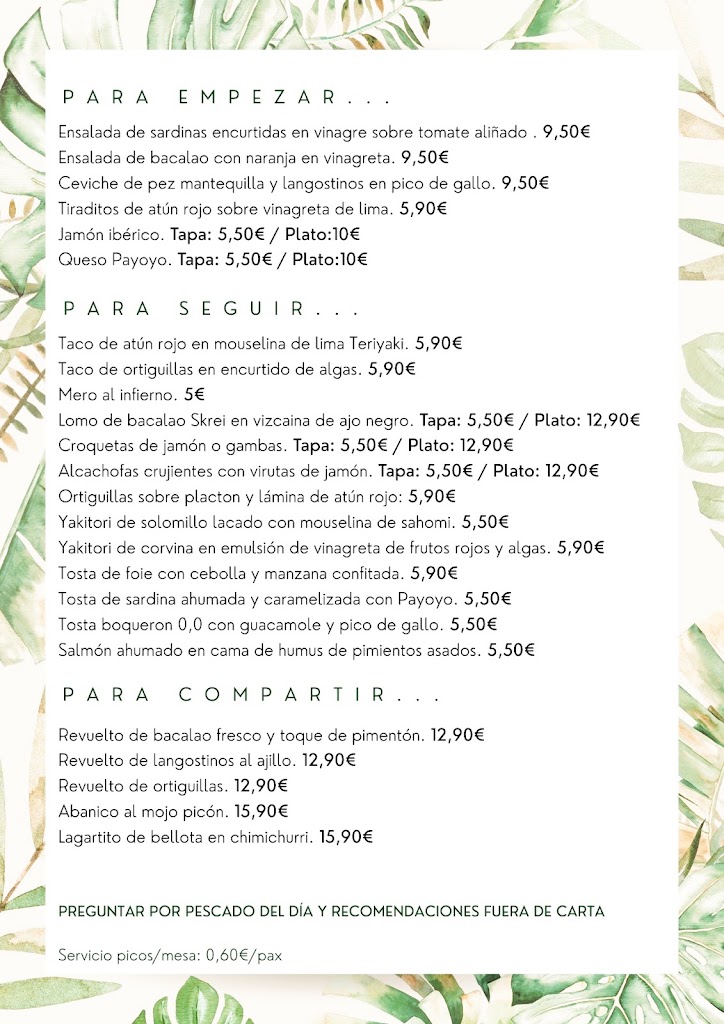 La tasquita tapas — Carta