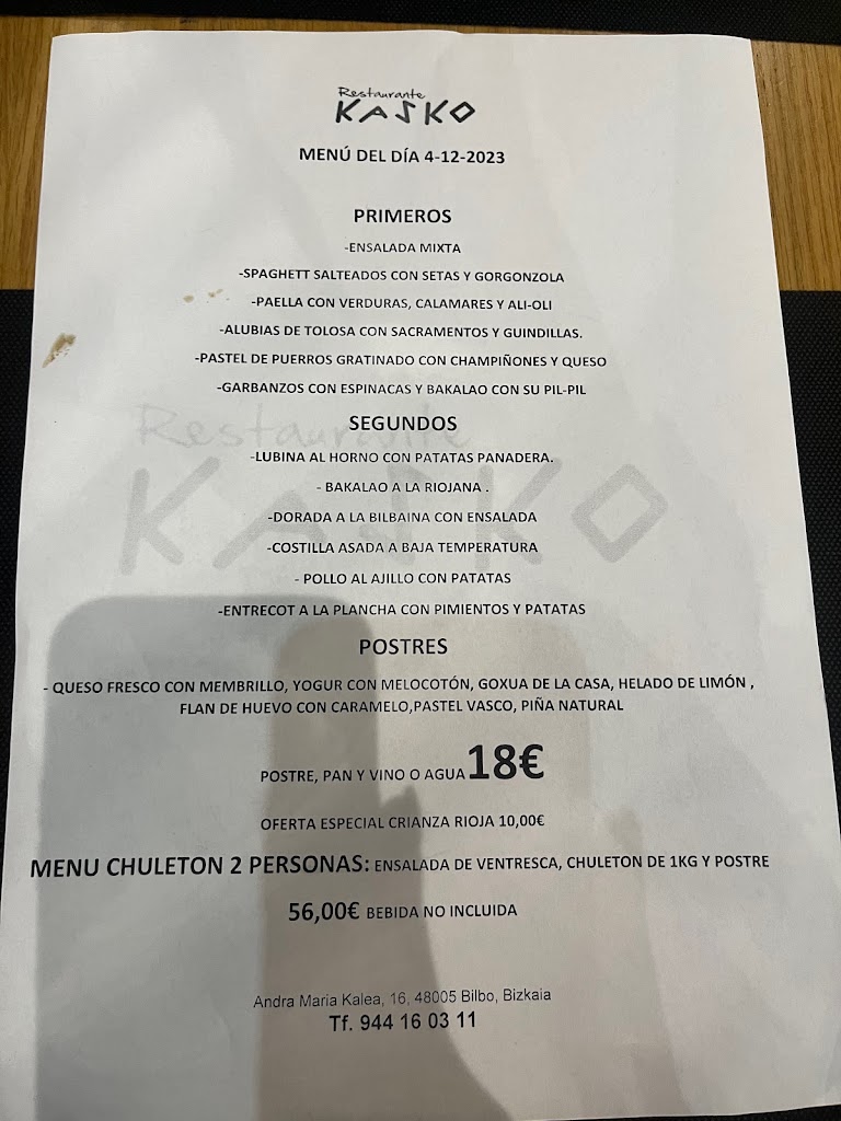 Restaurante KASKO — Carta