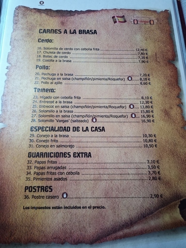 Bodegon Vargas — Carta
