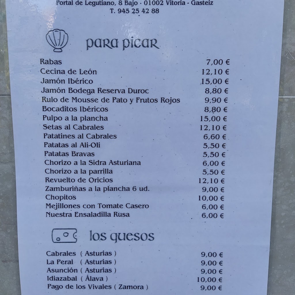 Restaurante Urkiola Gasteiz — Carta
