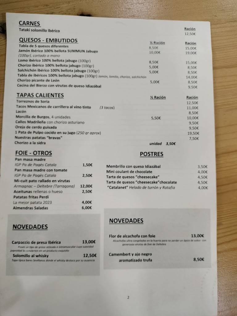 Vinoscopio Enoteca — Carta