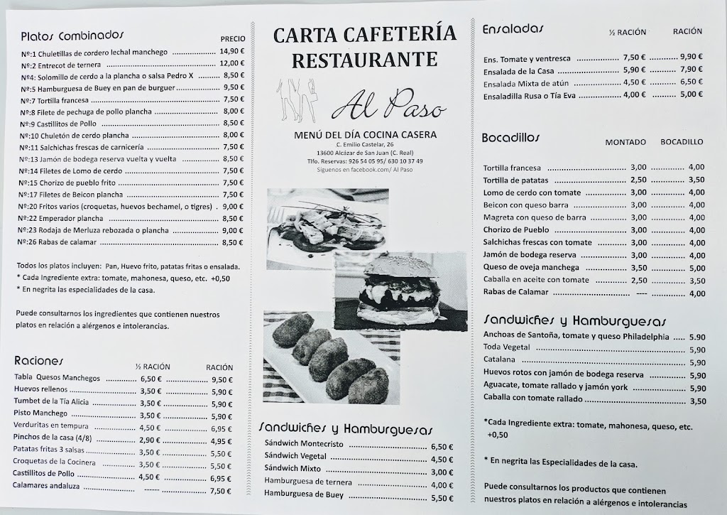 Al Paso Cafeteria — Carta
