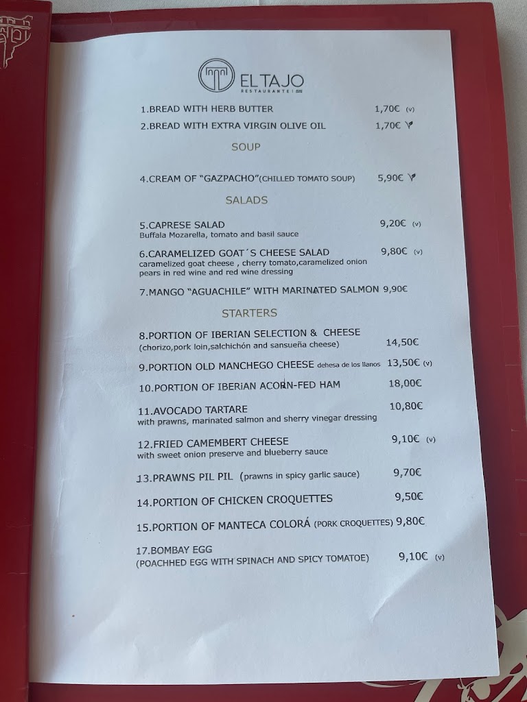 Restaurante El Tajo — Carta