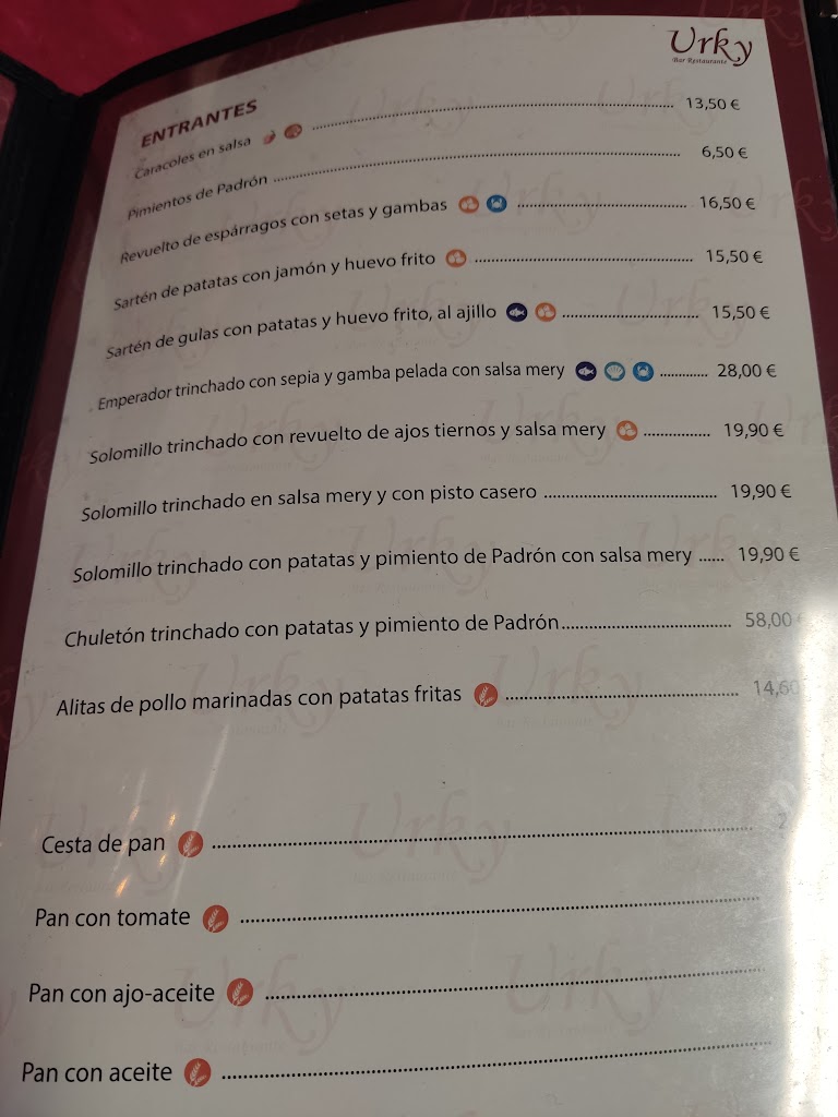 Restaurante Urky — Carta