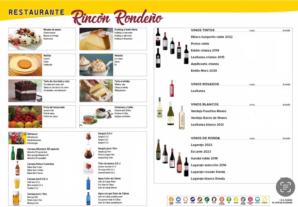 Restaurante Rincon Rondeno — Carta