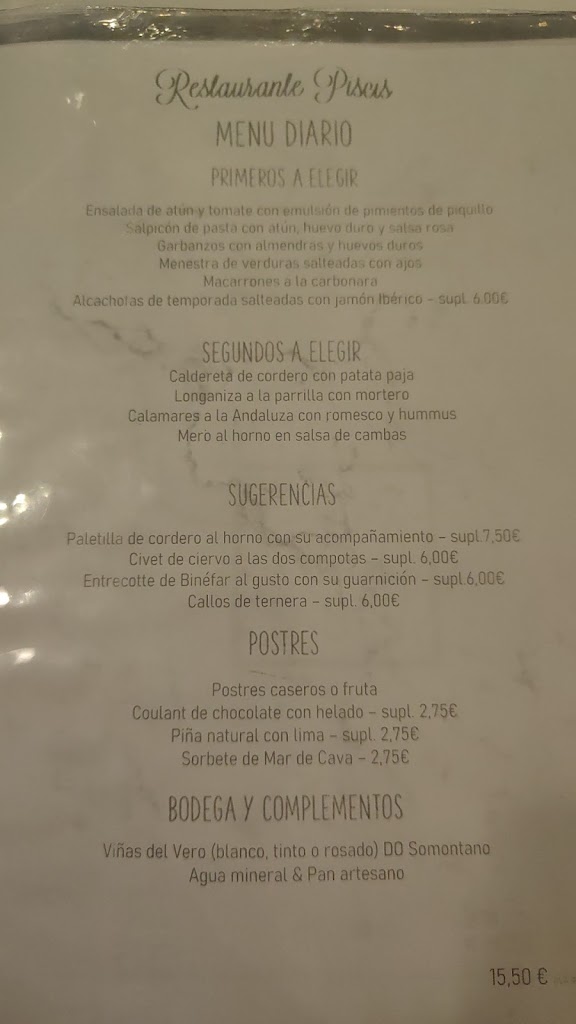 Restaurante Piscis — Carta