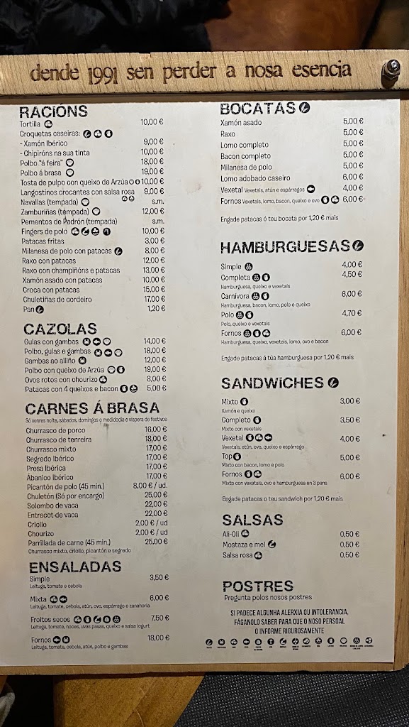 Cafe Bar Os Fornos — Carta