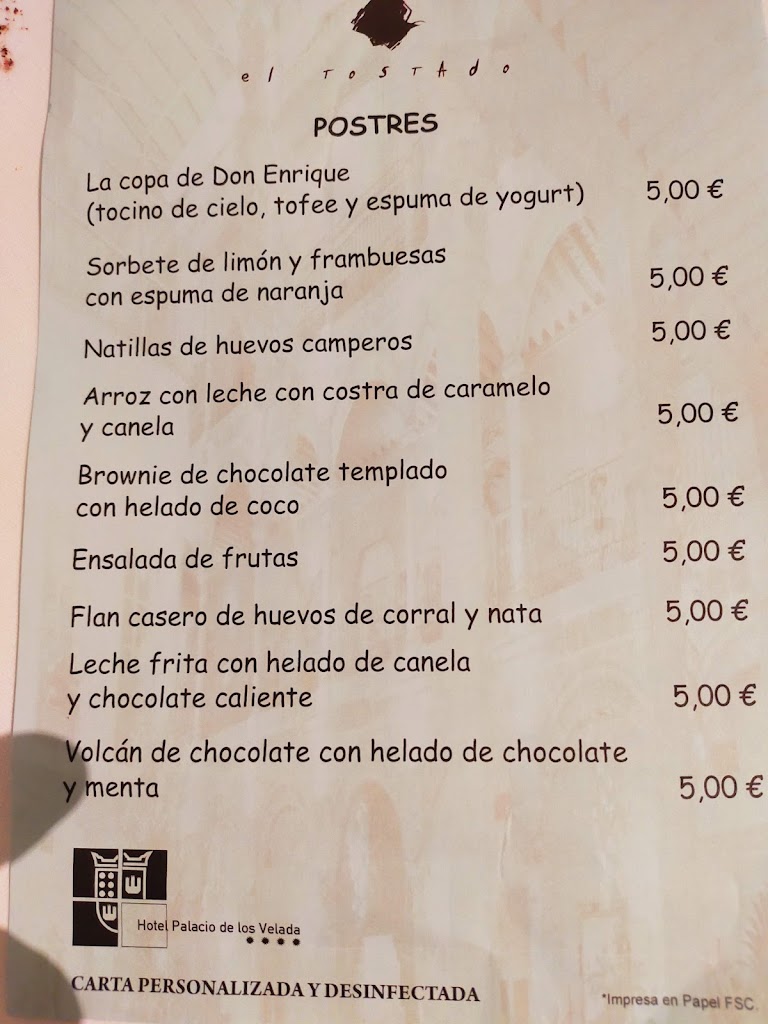 Restaurante El Tostado — Carta