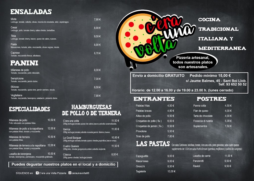 Pizzeria C'era una volta — Carta
