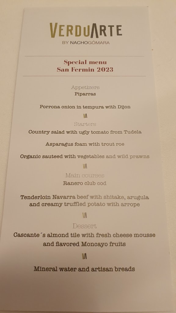 Restaurante Verduarte — Carta