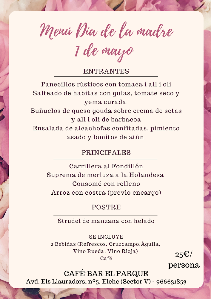 Bar restaurante El Parque "Sector V" — Carta