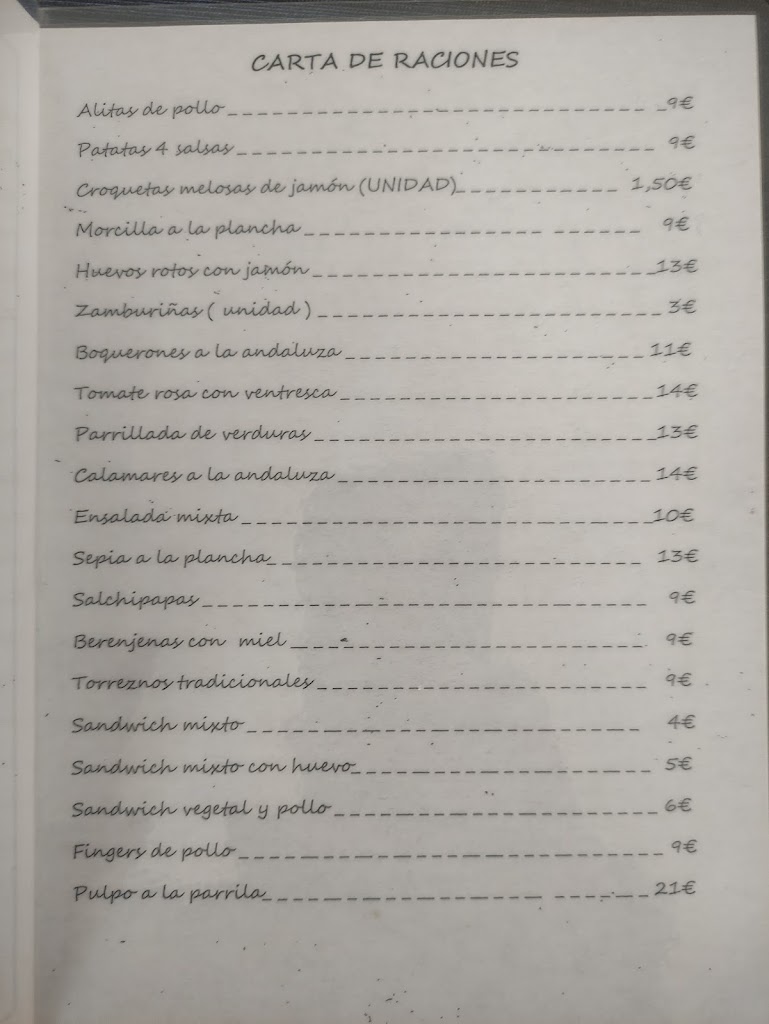 Bar Restaurante La Orotava — Carta