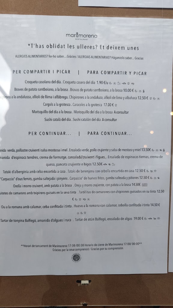 MARIMORENA Restaurante — Carta