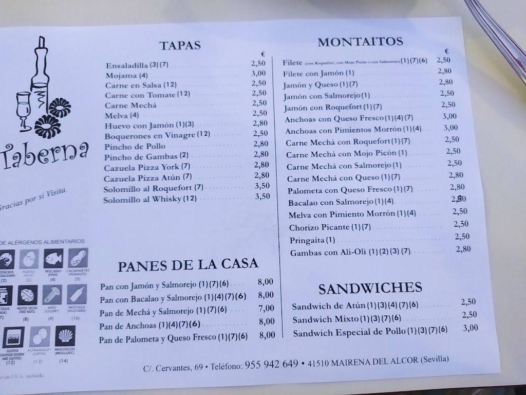 La Taberna — Carta