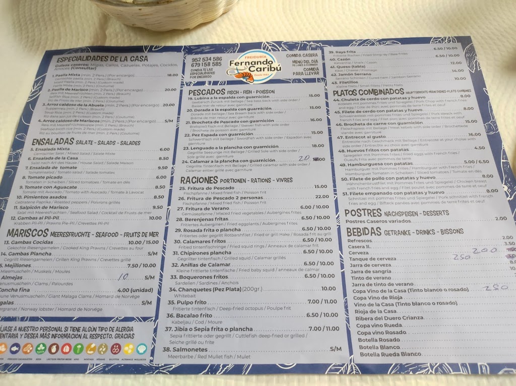 Cafe Bar Fernando Caribu — Carta