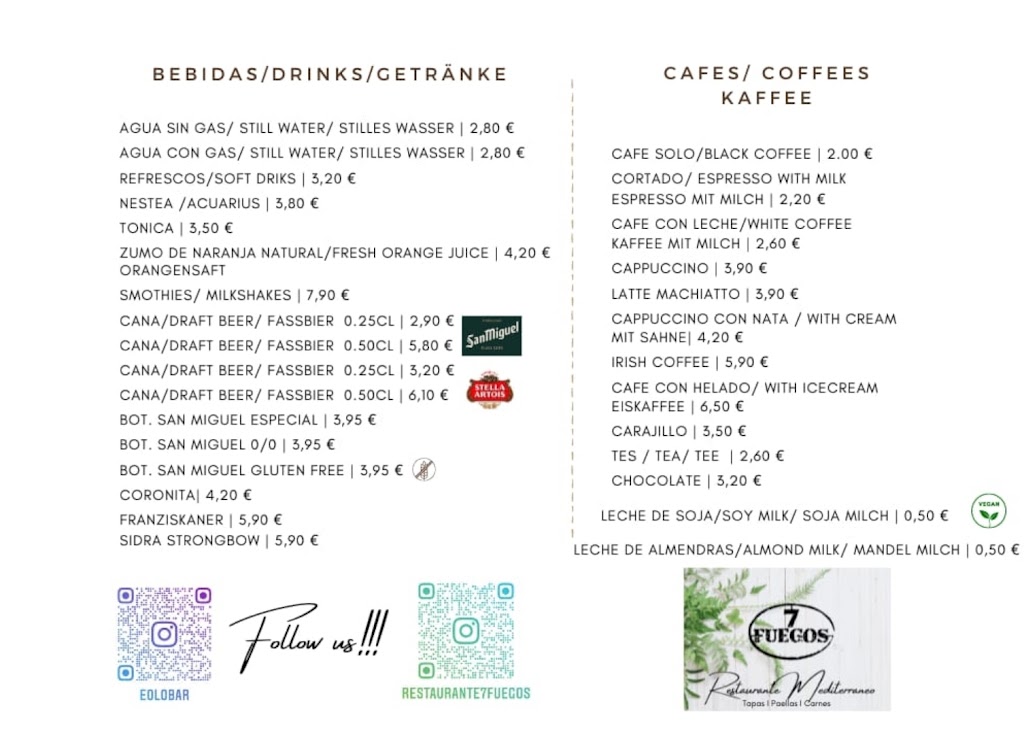 EOLO BAR en Santa Ponca — Carta