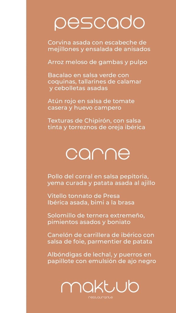 Restaurante Maktub — Carta
