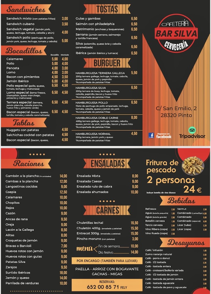 Bar Restaurante Cafeteria Silva — Carta