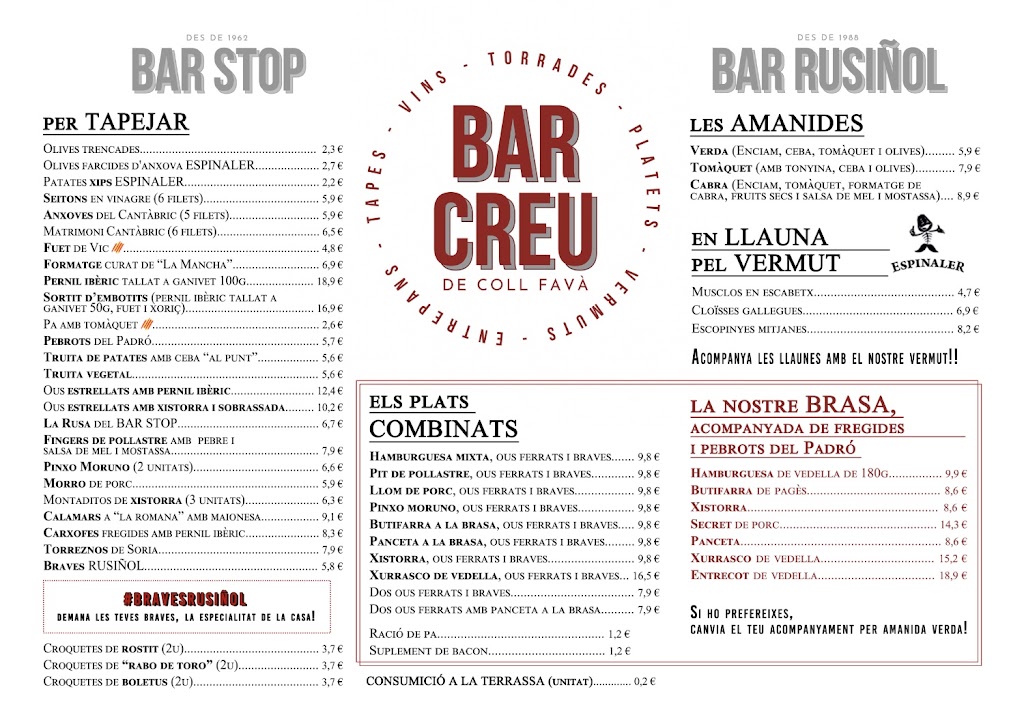 BAR CREU de Coll Fava — Carta