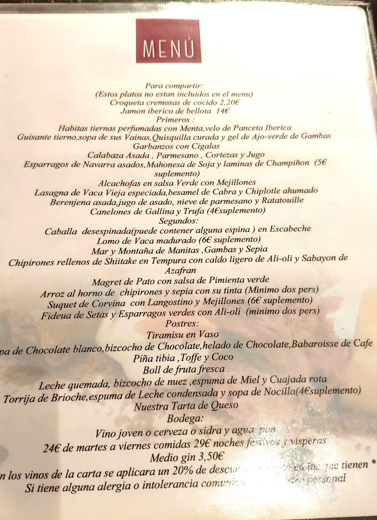 Urola Restaurante — Carta