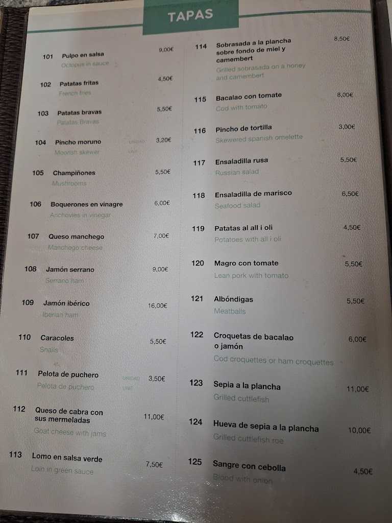 Bocateria Bocafi — Carta