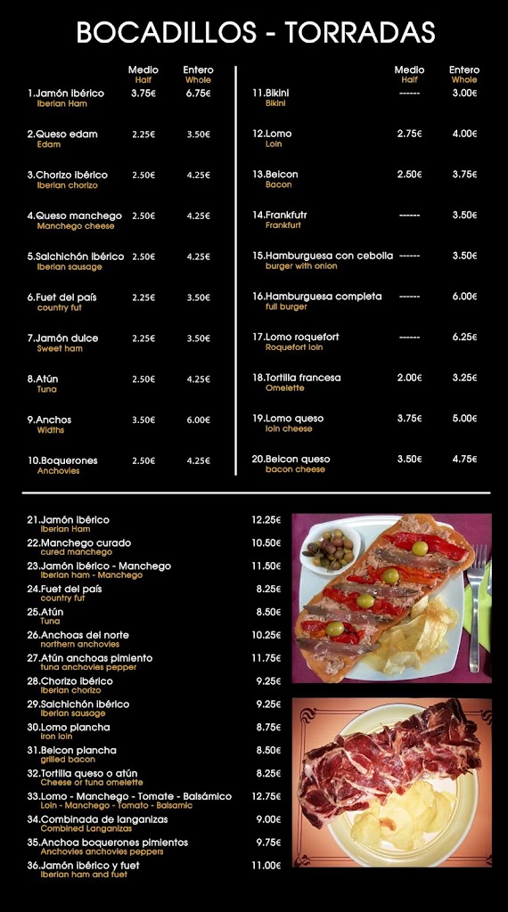 Cafeteria Els Tranquils — Carta