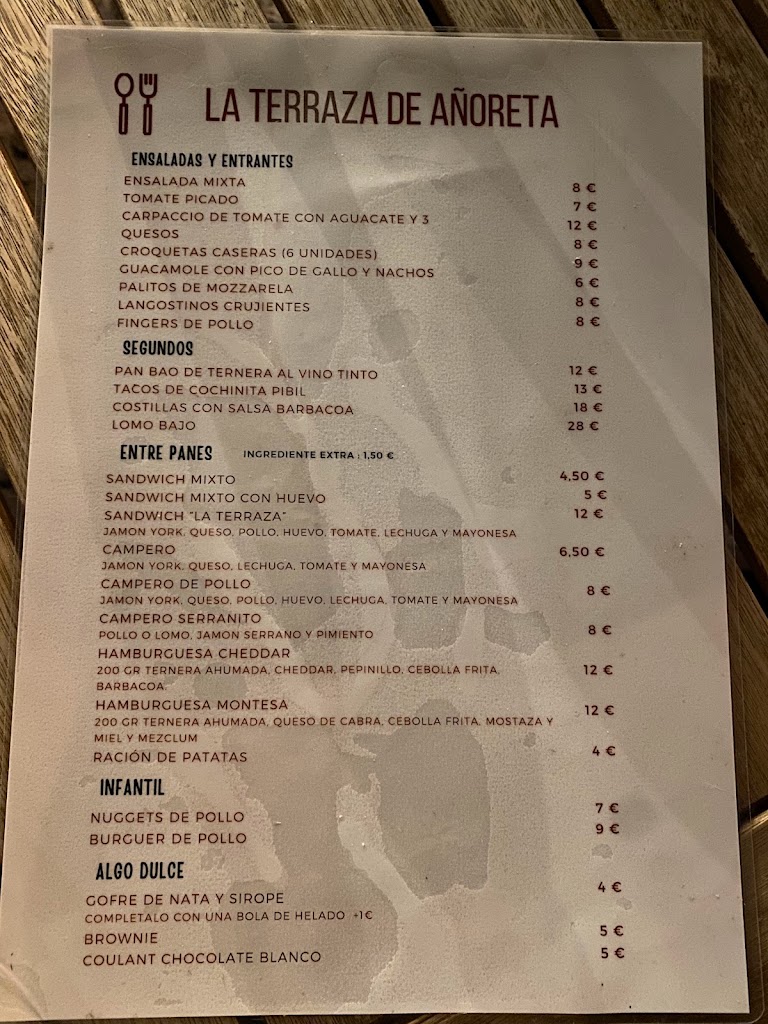 La Terraza de Anoreta — Carta