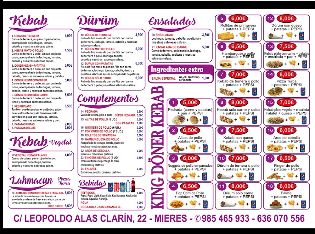 King doner kebab mieres — Carta
