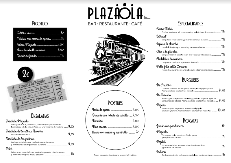 Bar Plazaola — Carta