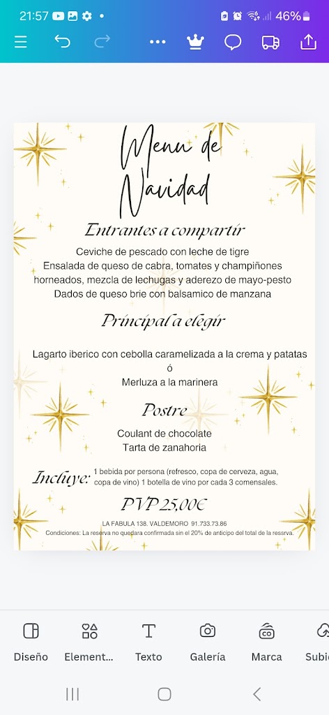 Restaurante La Fabula — Carta