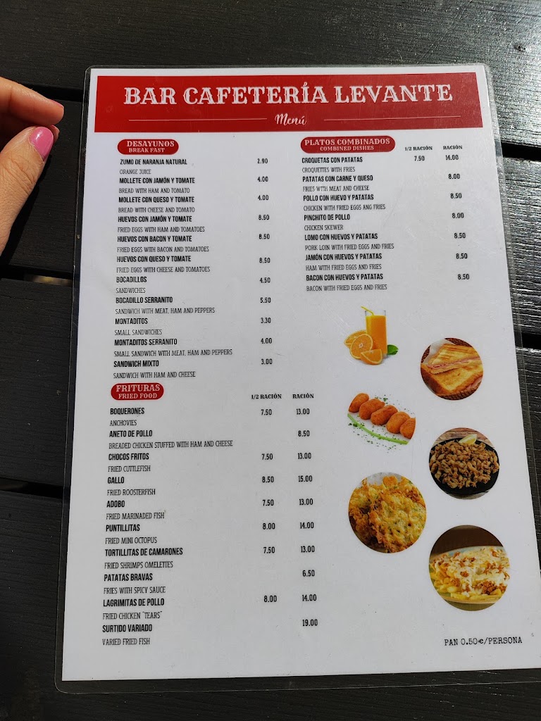 Bar Cafeteria Levante — Carta