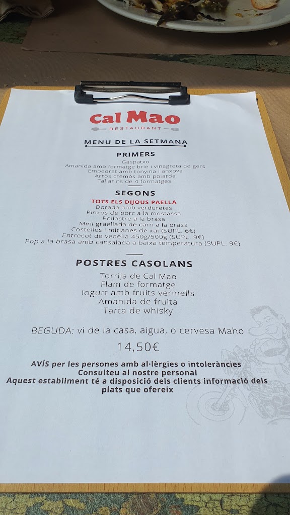 Cal mao restaurant — Carta