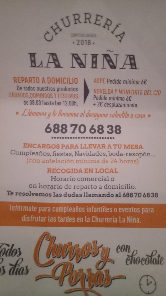 Churreria La Nina — Carta