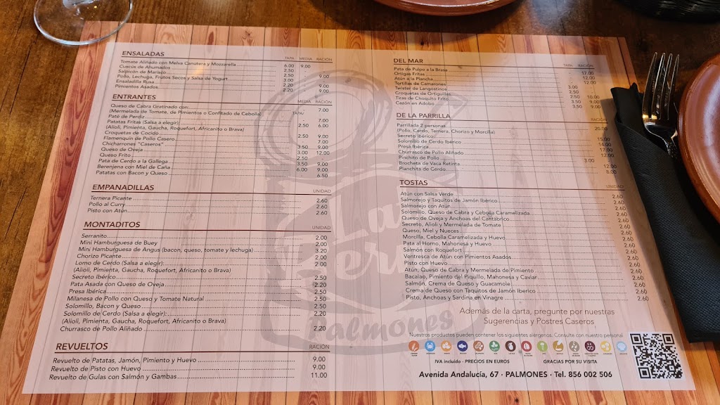 Restaurante Lata Berna Palmones — Carta
