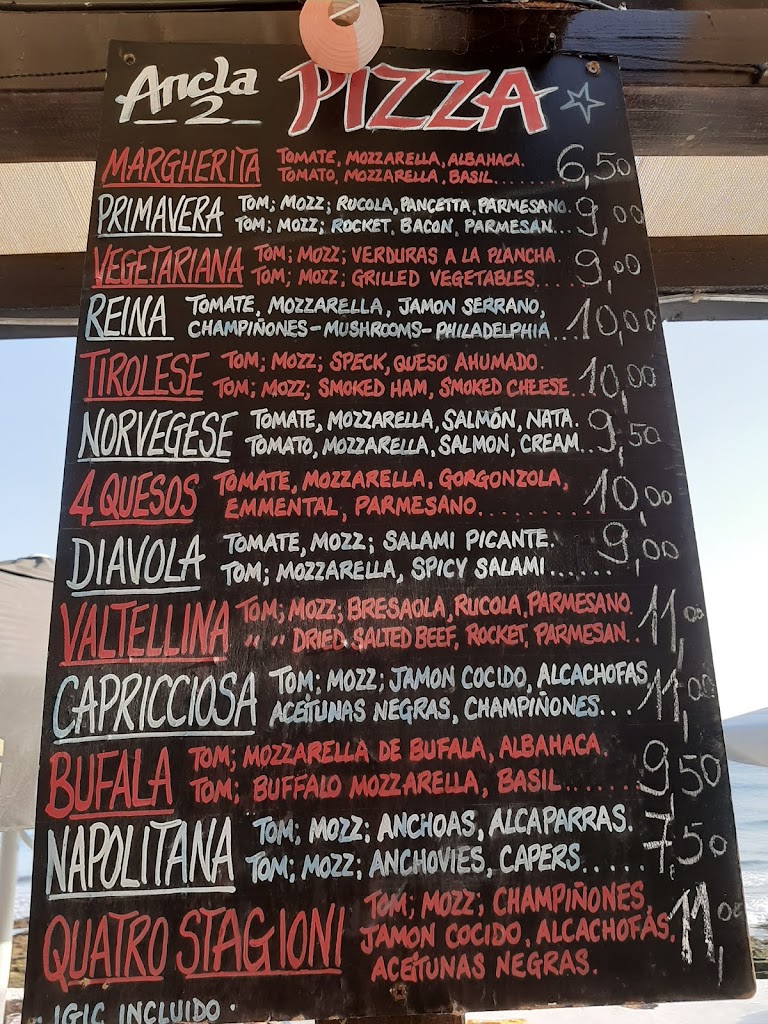 Ancla2 Beach Bar — Carta