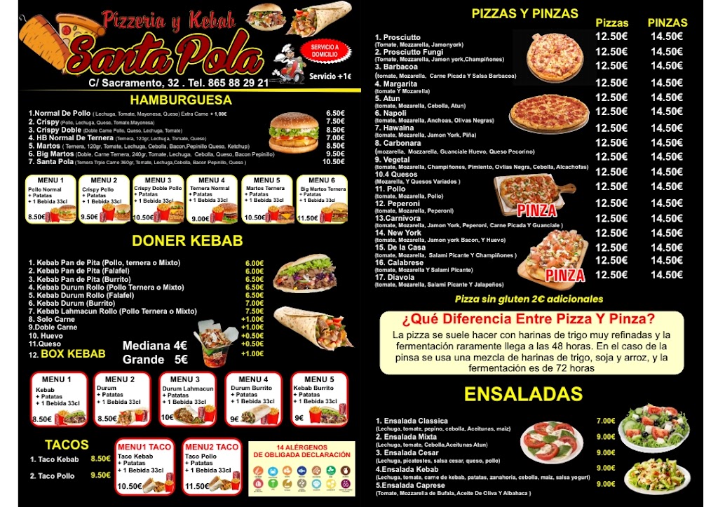 Pizzeria kebab santapola — Carta