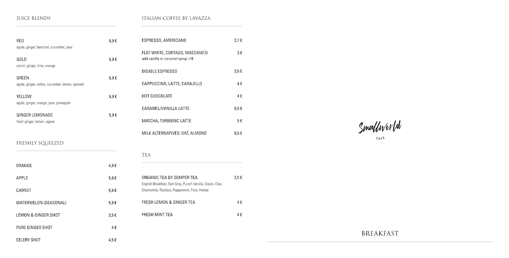Smallworld Cafe Marbella — Carta